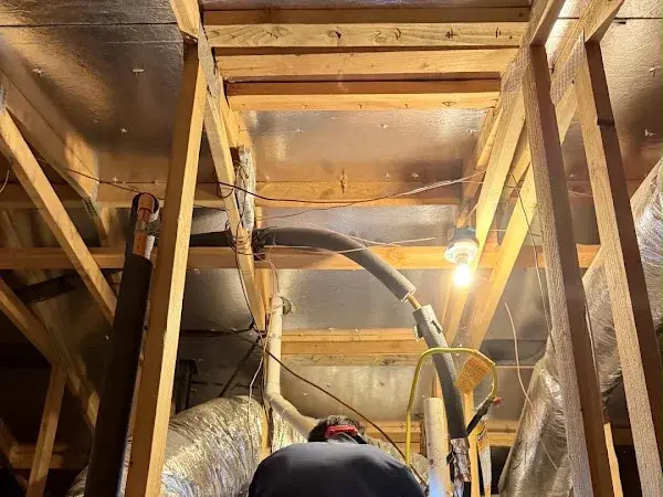 Attic HVAC service during a Rancho Cucamonga central AC repair, shared by customer Peter