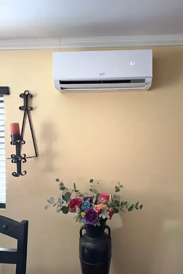 Wall-mounted mini-split indoor unit in a Rancho Cucamonga farmhouse, shared by customer Zoe